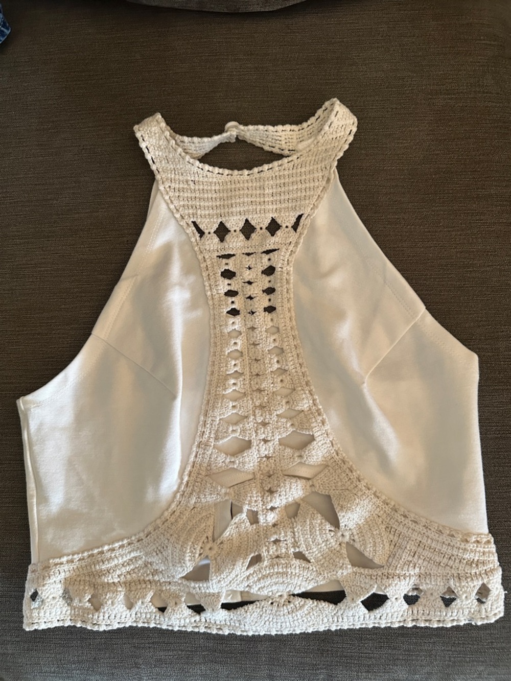 Ginnisks Cream Crochet-Back Halter Camisole large